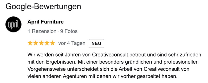 Google 5 Sterne-Bewertung creativeconsult.de
