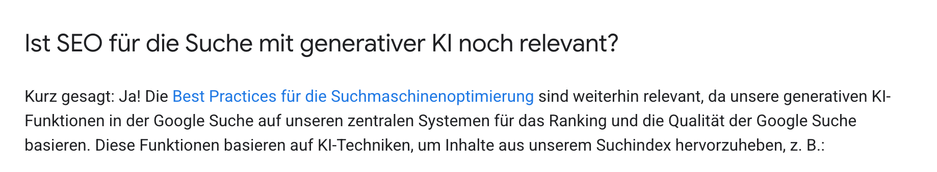 Google Statement zu SEO und generativer KI
