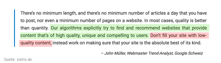 Kommentar von Google Webmaster Trend Analyst