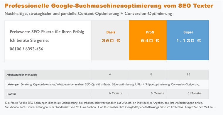 Beispiel einer Keywordliste mit Suchvloumen und Traffic