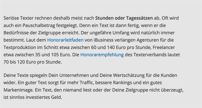 Texter Kosten für Website-Texte und Seotexte